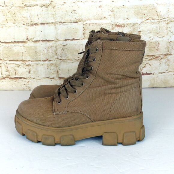 Circus Sam Edelman Boots Womens 8 Brown Dane Canvas Chunky Lug-Sole Combat - Picture 8 of 15